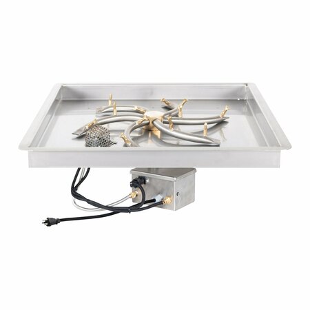 The Outdoor Plus 18x18 Square Drop-in Pan and 12 Brass Triple 'S' Bullet Burner - Plug & Play Electronic Ignition OPT-BP18SDE110